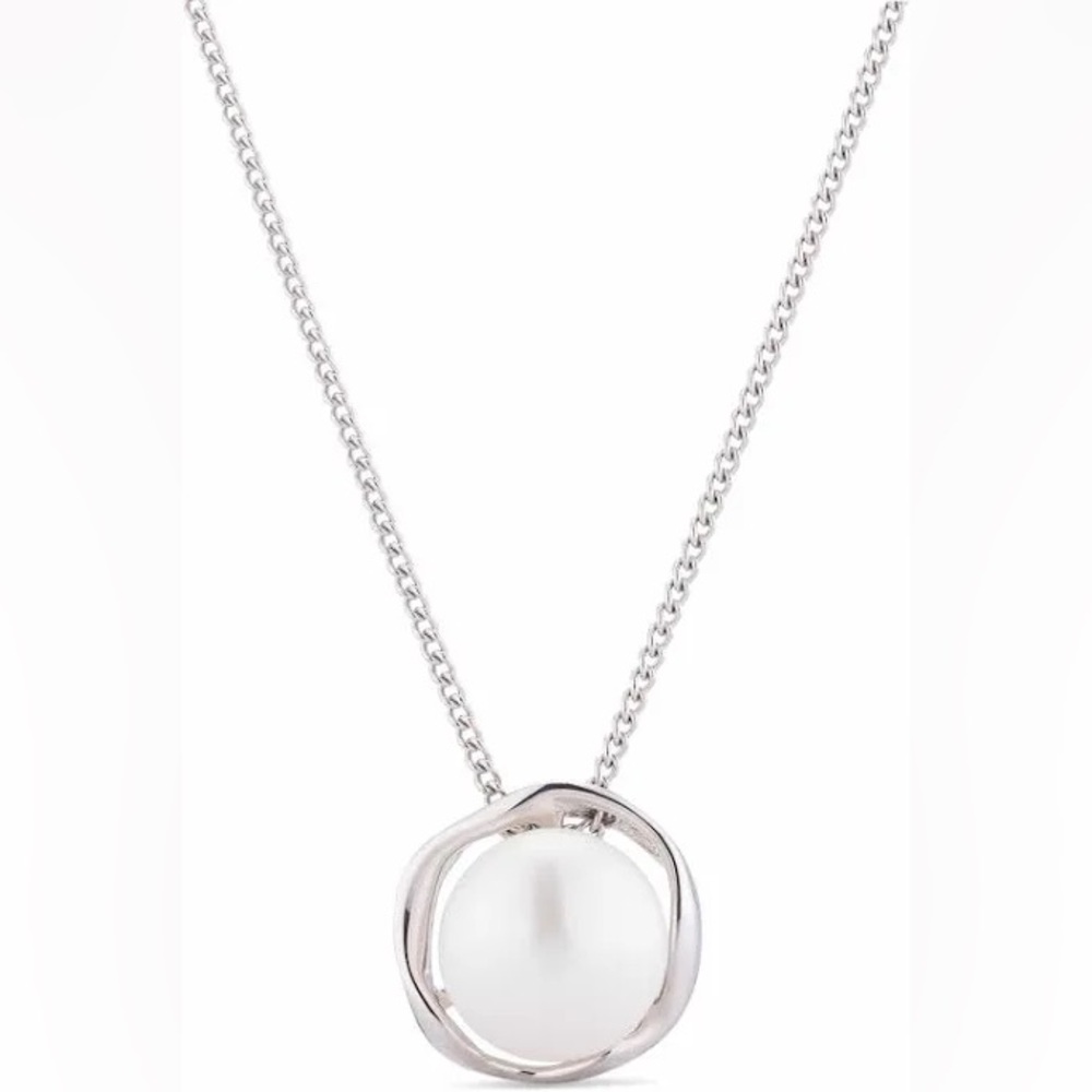 925 Sterling Silver Freshwater Pearl Love Knot Pendant Necklace NWT